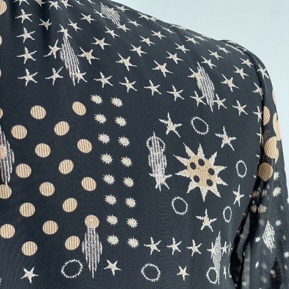 Current Air Black Gold Star Dot Print Long Sleeve Tiered Skirt Boho Mini Dress S - Picture 5 of 14